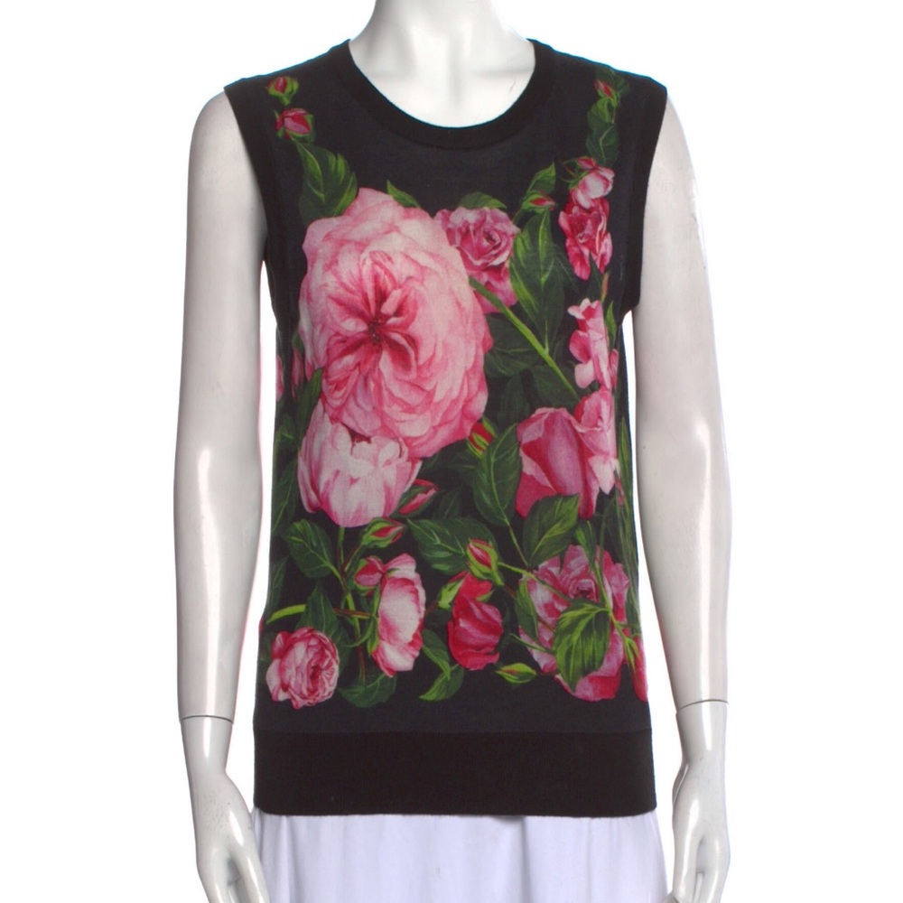 Dolce & Gabbana Black Pink Graphic Sleeveless Cashmere Top